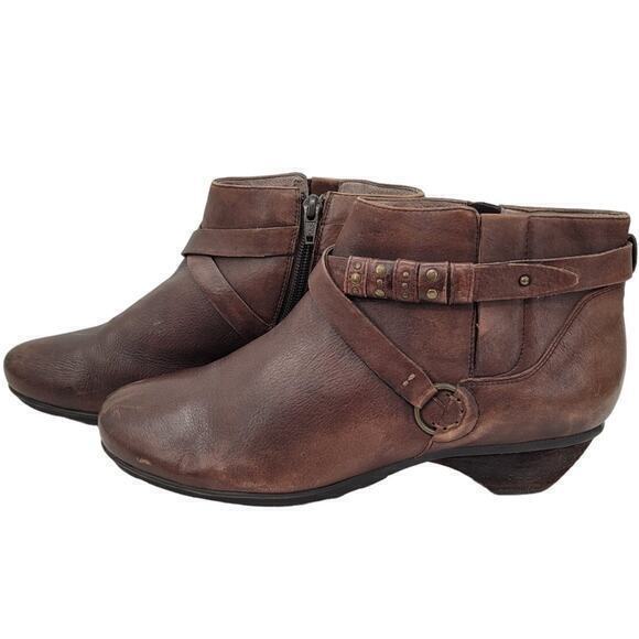 Abeo B.I.O. System Nancy Brown Leather Upper Rubber Sole Side Zipper Ankle Boots - Picture 1 of 13